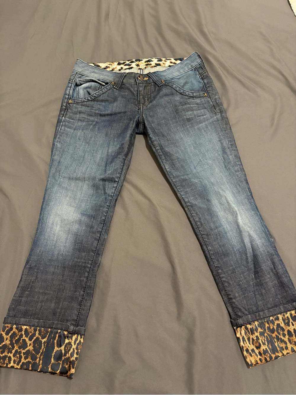 Marciano Dark Blue Cropped Jeans with Leopard Trim